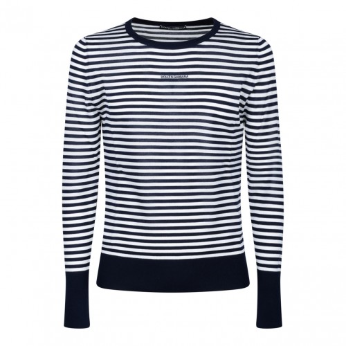 Blue and White Boat Neck Sweater