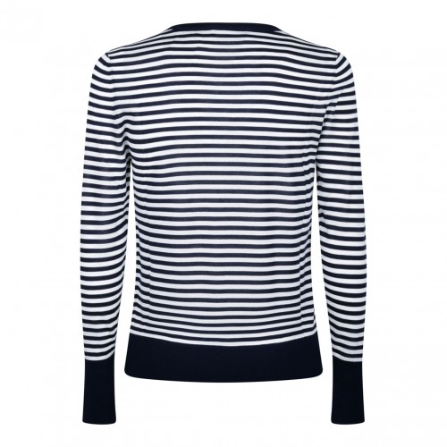 Blue and White Boat Neck Sweater 2