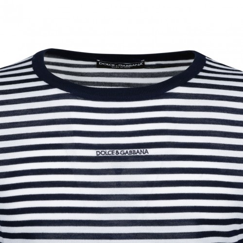 Blue and White Boat Neck Sweater