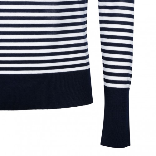 Blue and White Boat Neck Sweater
