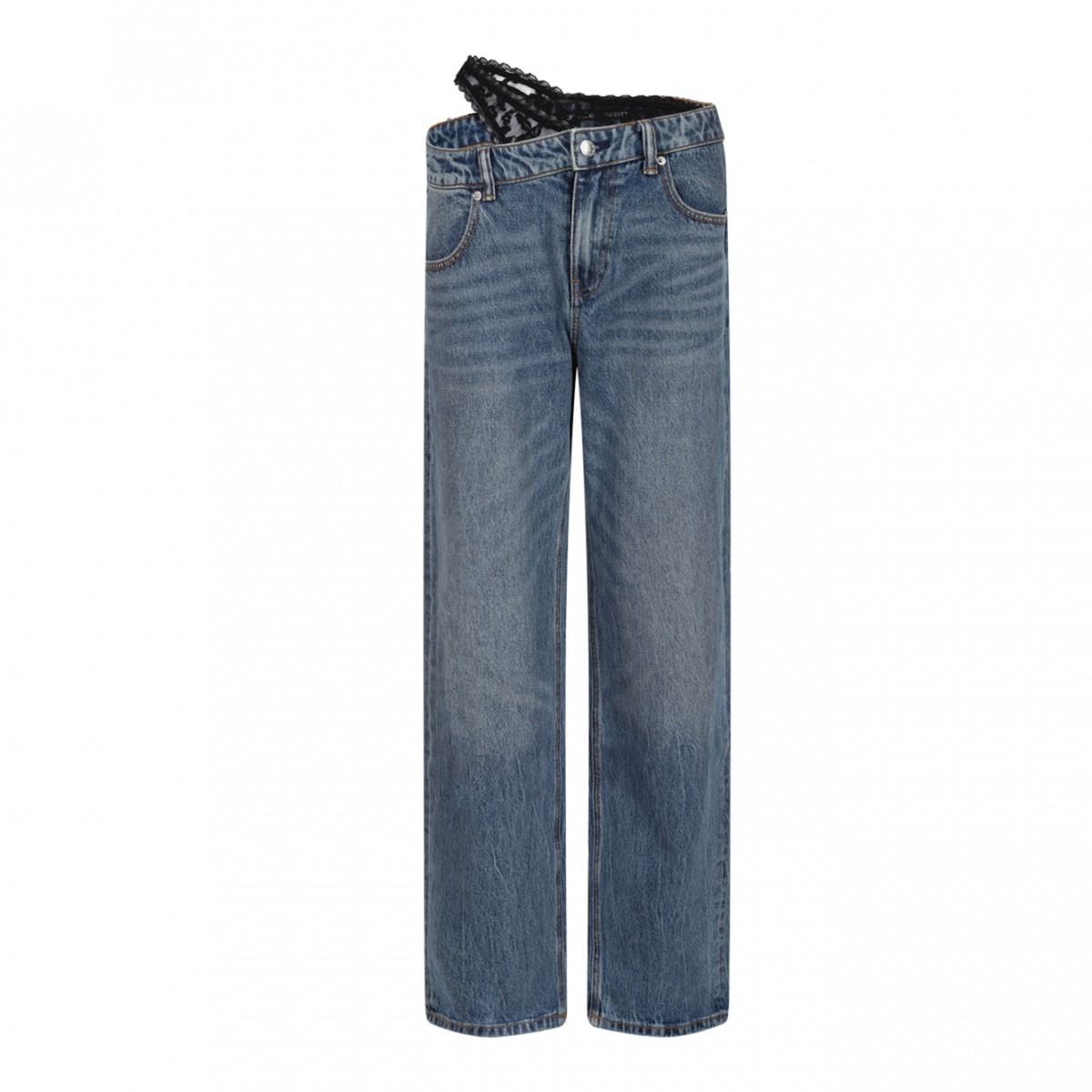 Blue Asymmetrical Waistband Jeans