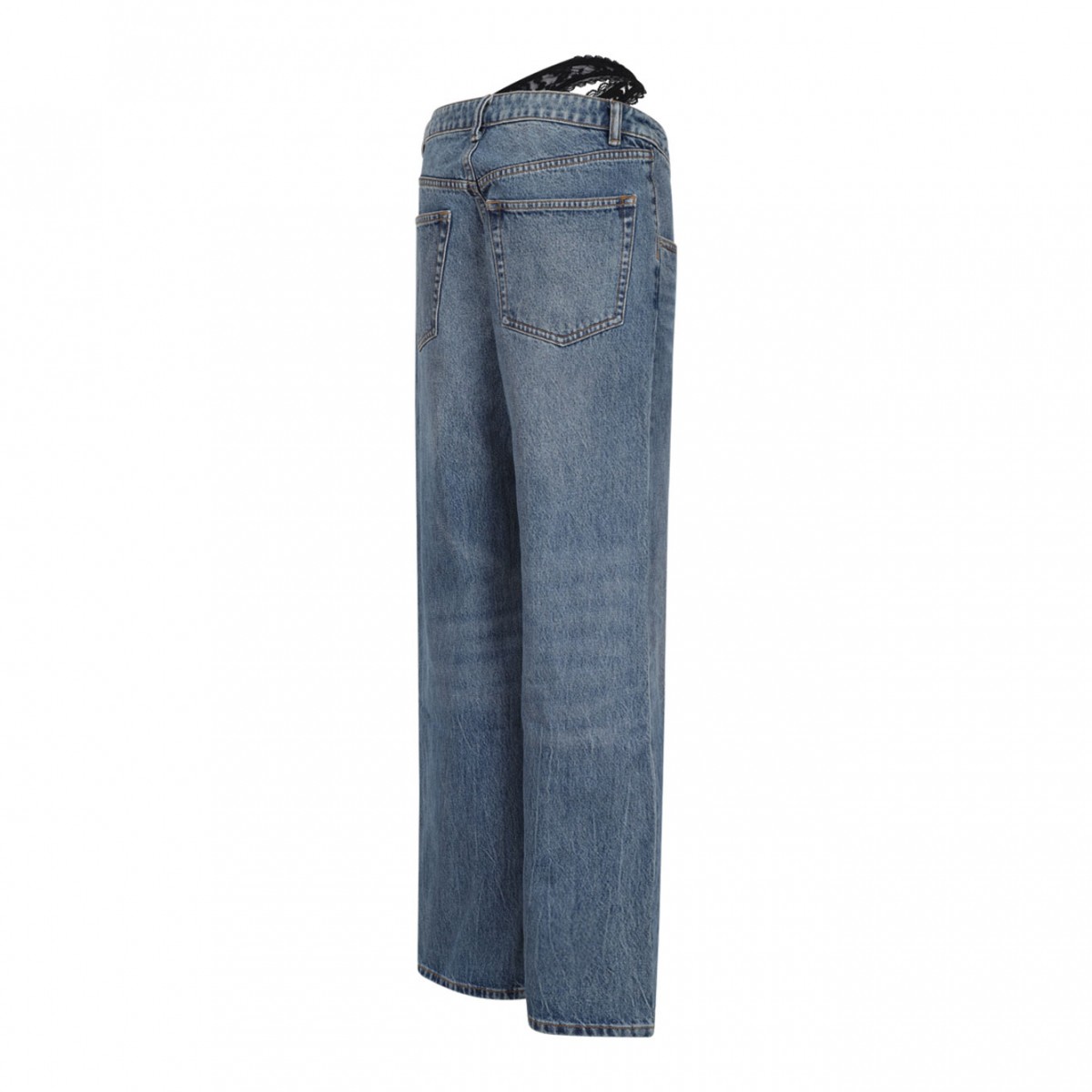 Blue Asymmetrical Waistband Jeans