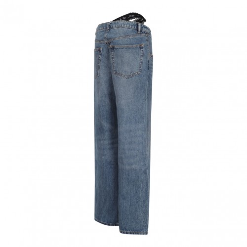 Blue Asymmetrical Waistband Jeans