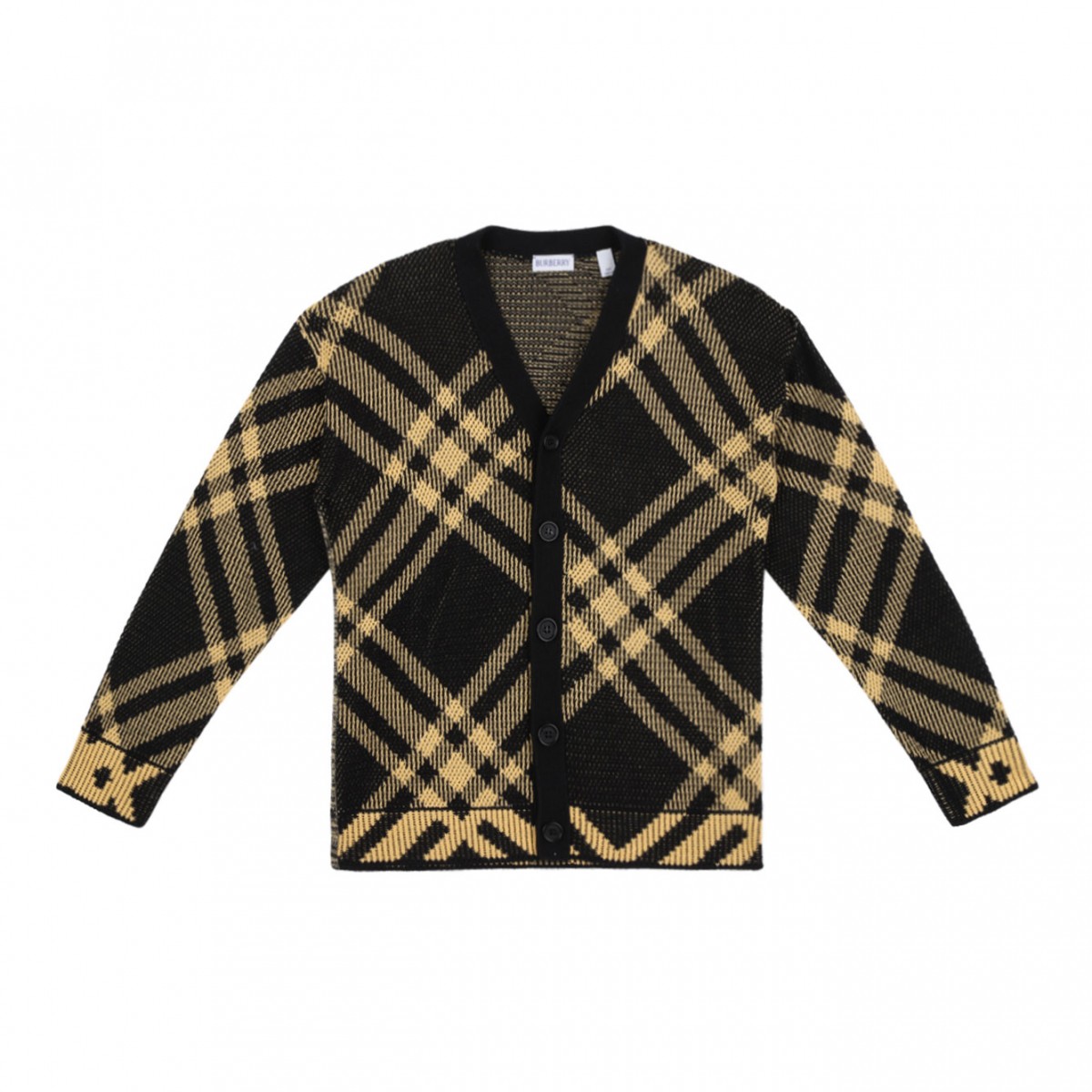 Light Yellow and Black Check Pattern Cardigan