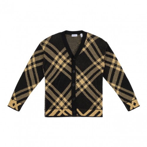 Light Yellow and Black Check Pattern Cardigan