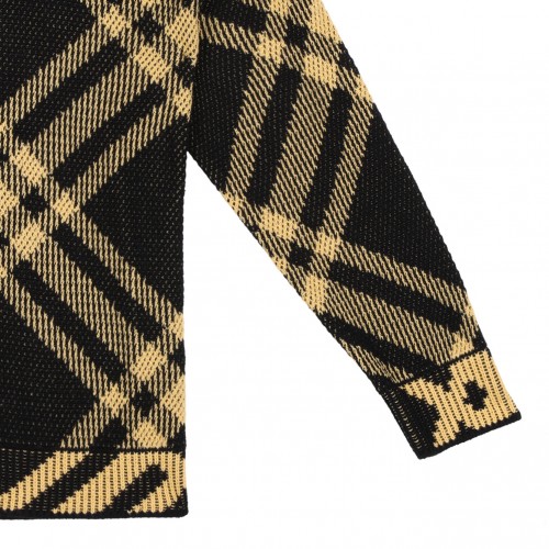 Light Yellow and Black Check Pattern Cardigan