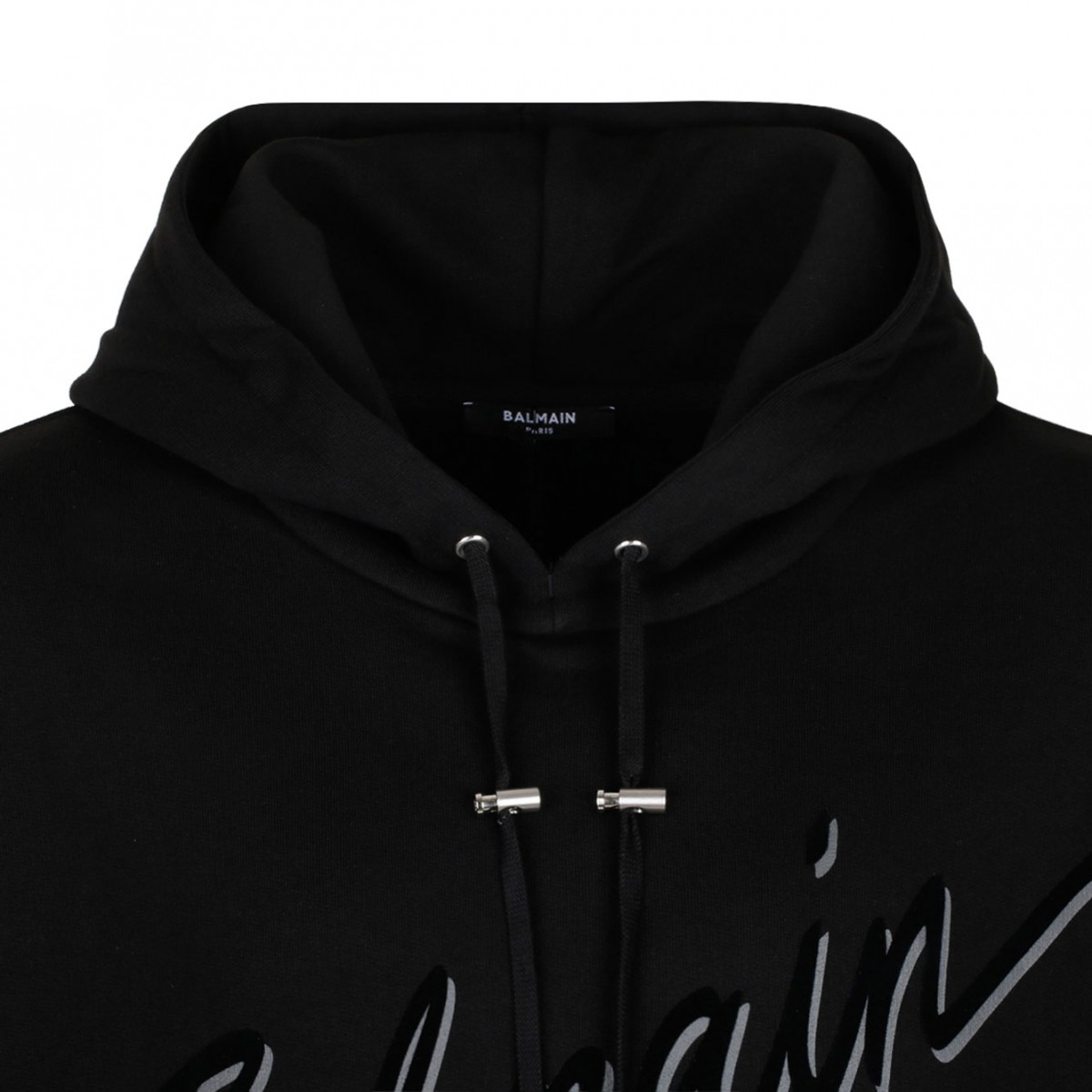 Black Flocked Logo Hoodie