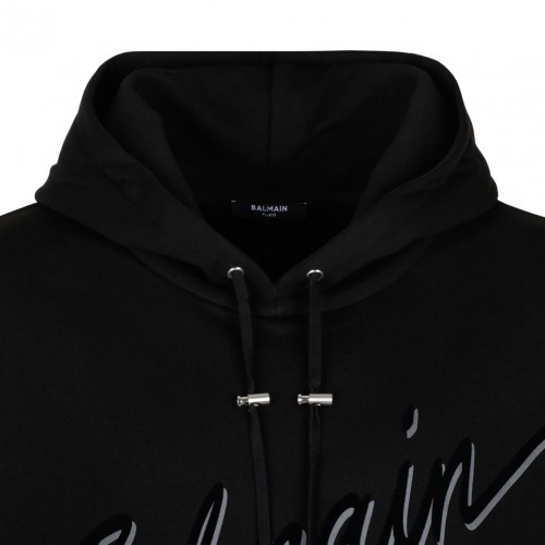 Black Flocked Logo Hoodie