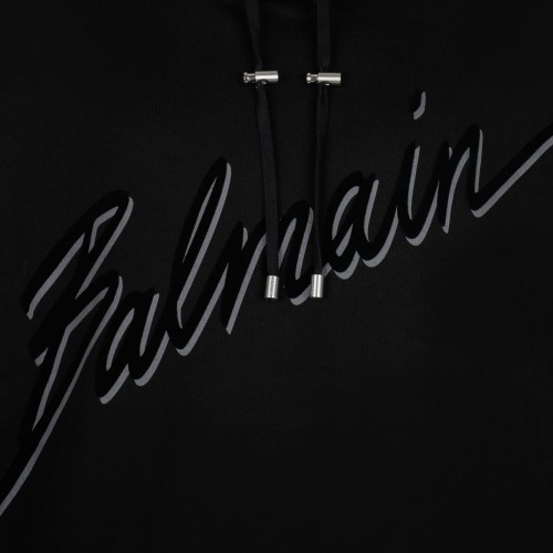 Black Flocked Logo Hoodie