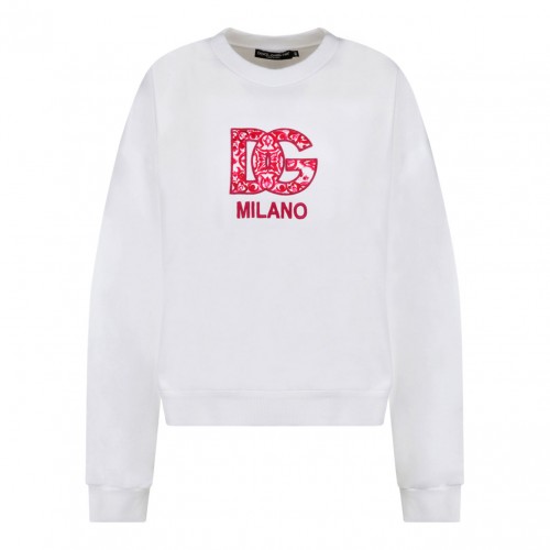 White Jersey Sweatshirt With DG Fucsia Maiolica Patch