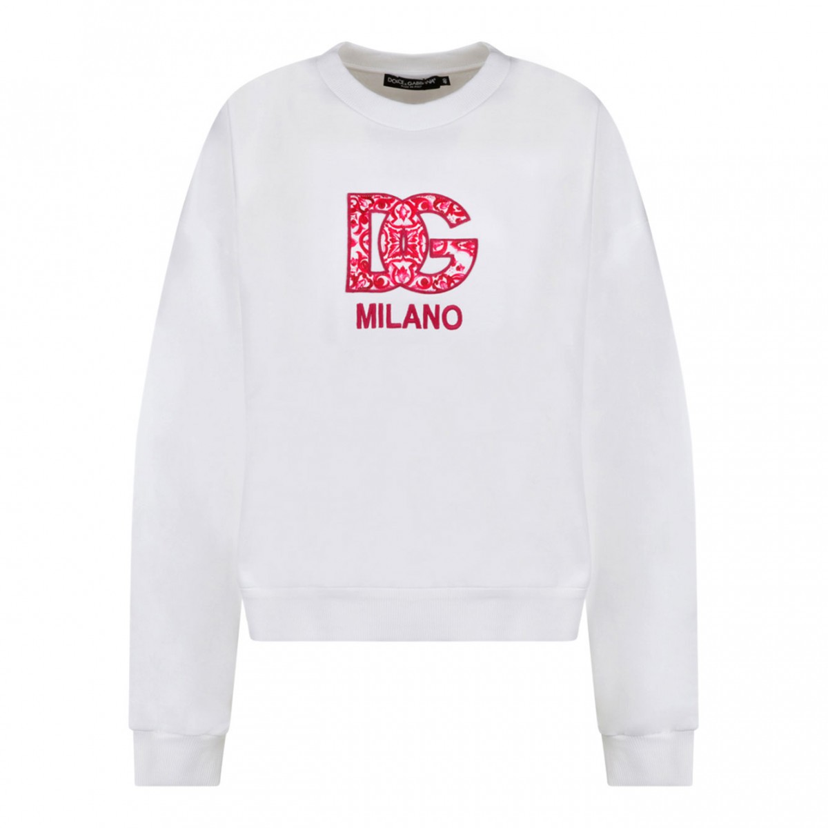 White Jersey Sweatshirt With DG Fucsia Maiolica Patch