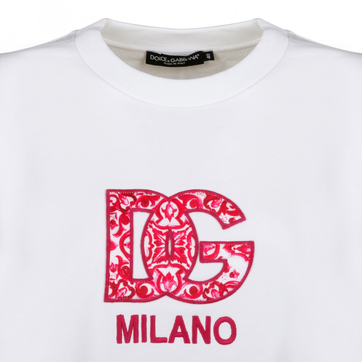 White Jersey Sweatshirt With DG Fucsia Maiolica Patch