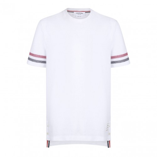 White Tri Colour Striped Knit T-Shirt