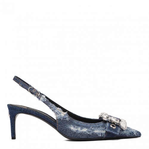 Blue Denim Slingback Pumps