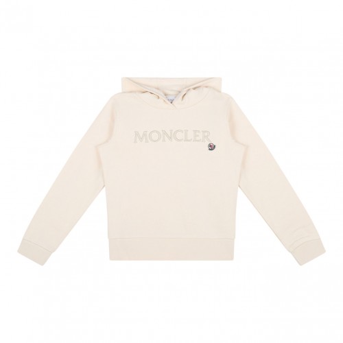 Cream White Logo Embroidered Hoodie