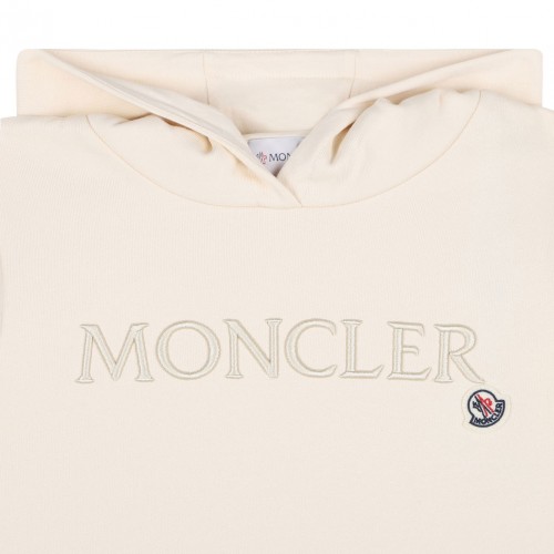 Cream White Logo Embroidered Hoodie