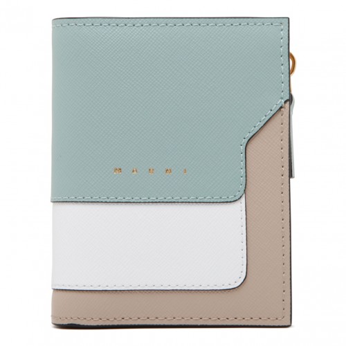 Green, Limestone and Light Camel Calf Leather Wallet