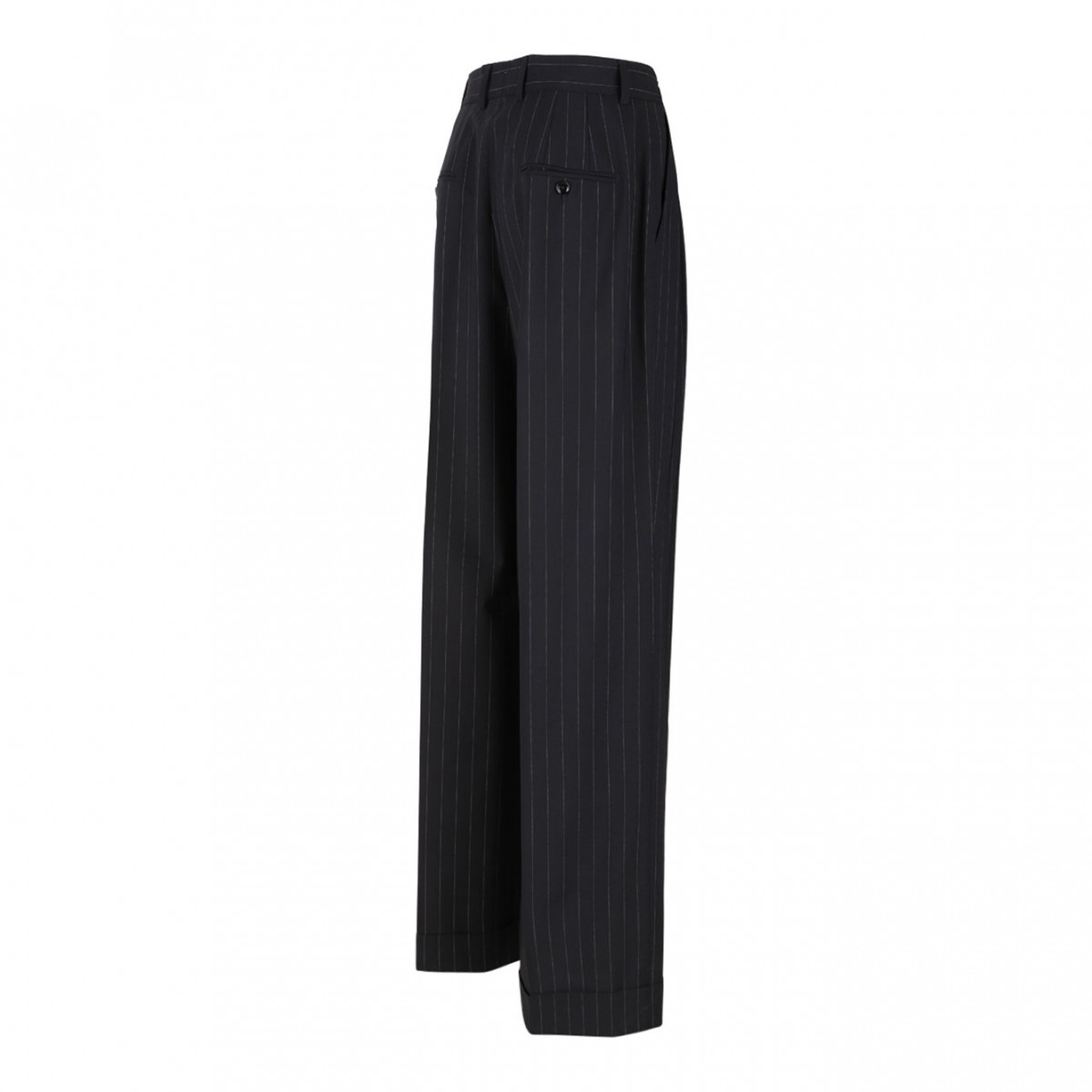 Flared Pinstripe Wool Pants