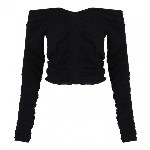 Black Ruched Pullover Top