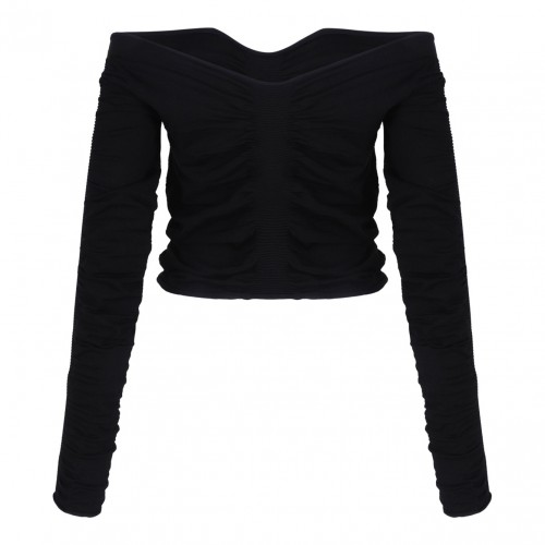 Black Ruched Pullover Top