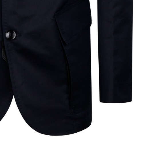 Blue Cotton Blend Single Breasted Jacket