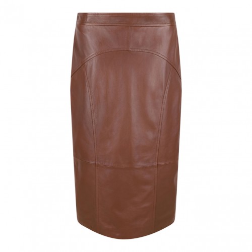 Brown Leather Pencil Skirt