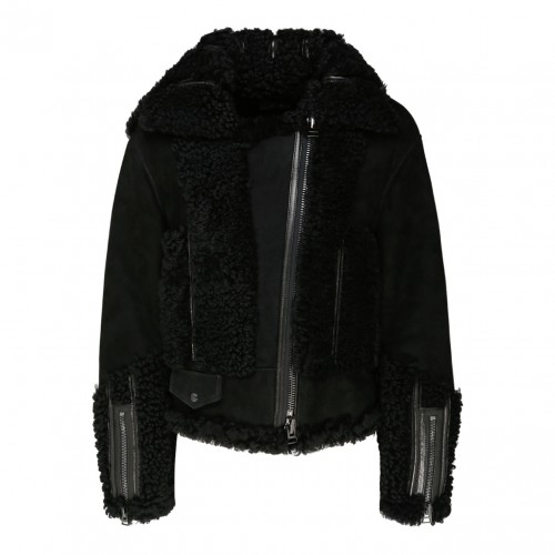 Black Shearling Zip Up Jacket