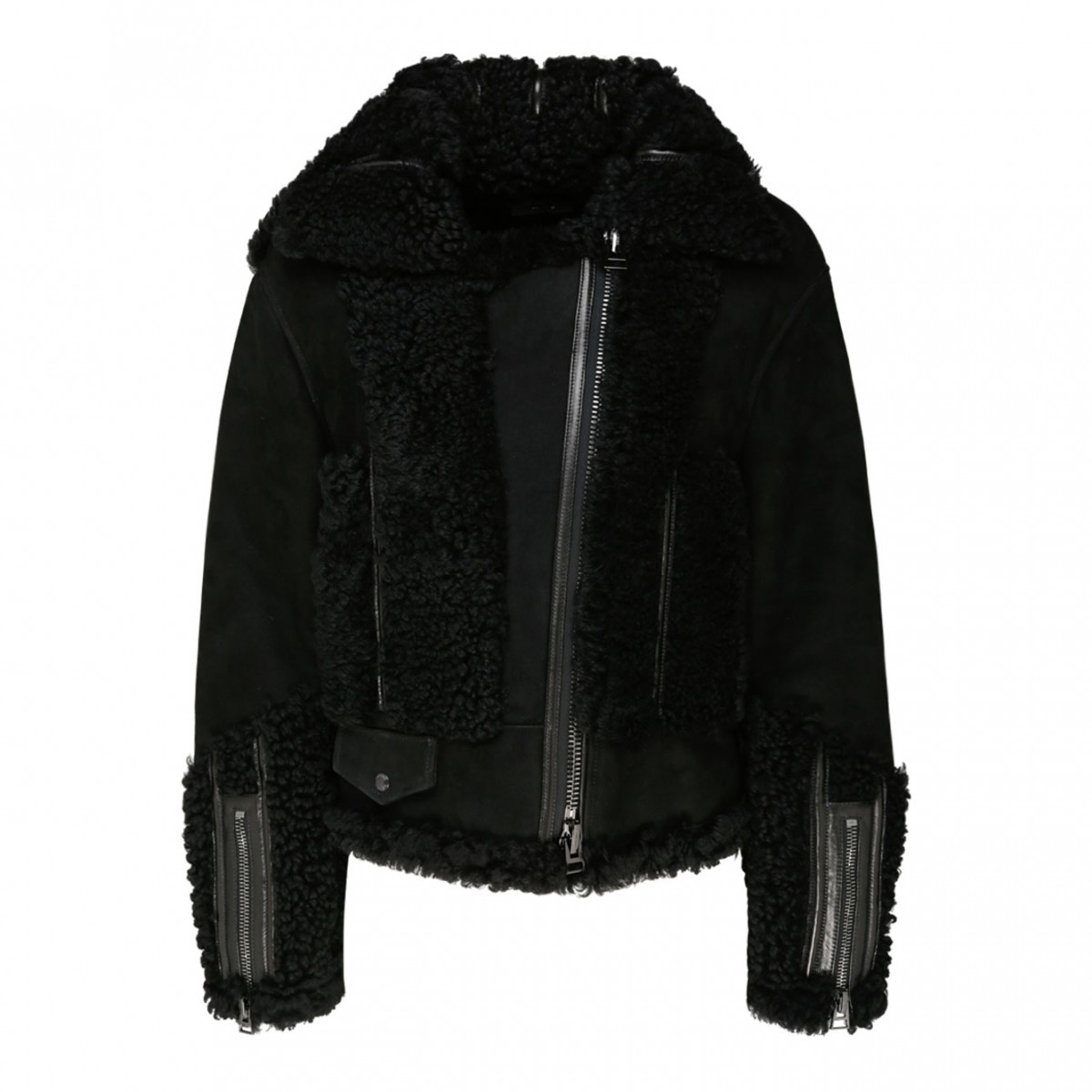 Black Shearling Zip Up Jacket