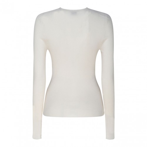 Milk White Cashmere Long Sleeve Ribbed Knit Top 2
