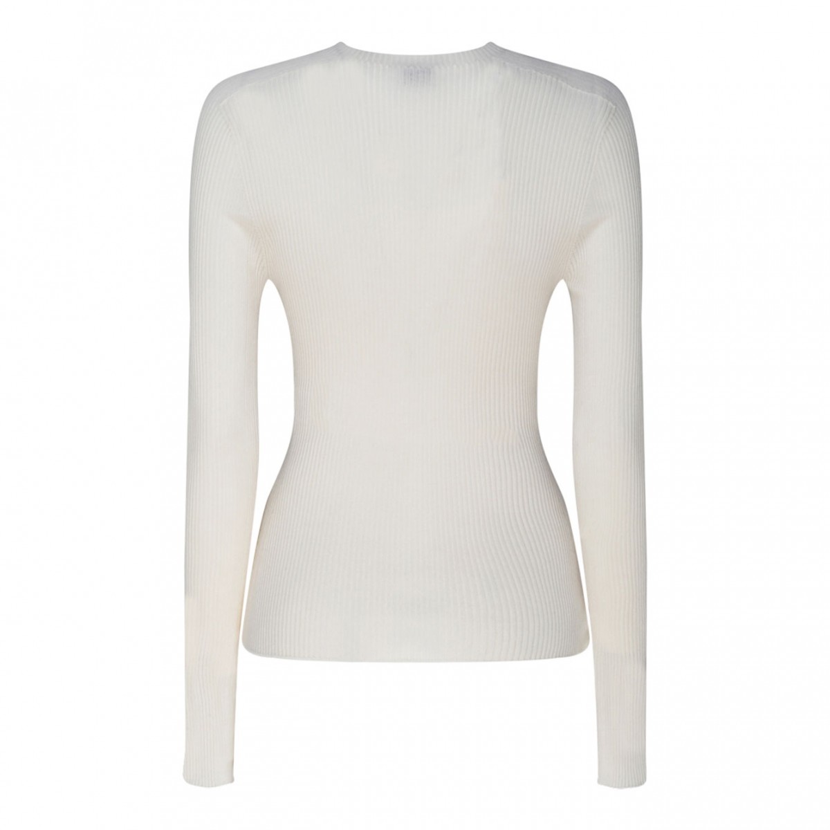 Milk White Cashmere Long Sleeve Ribbed Knit Top
