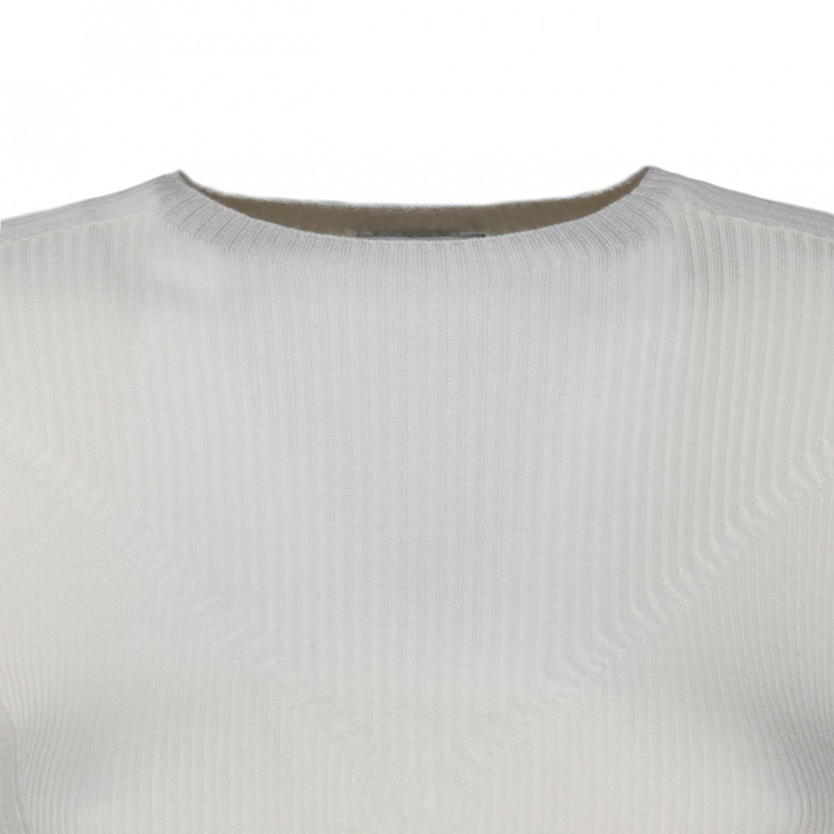 Milk White Cashmere Long Sleeve Ribbed Knit Top