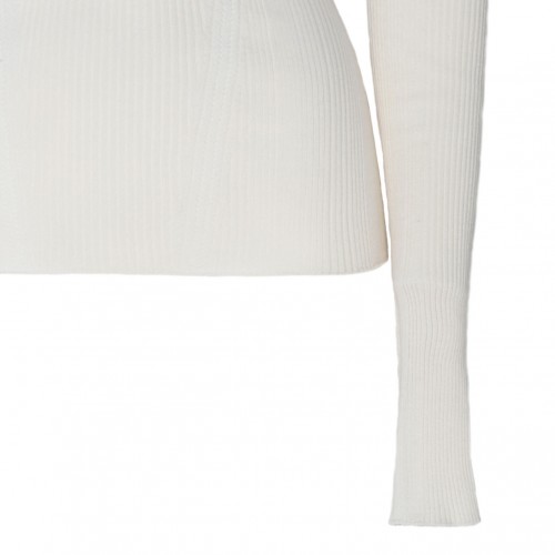 Milk White Cashmere Long Sleeve Ribbed Knit Top