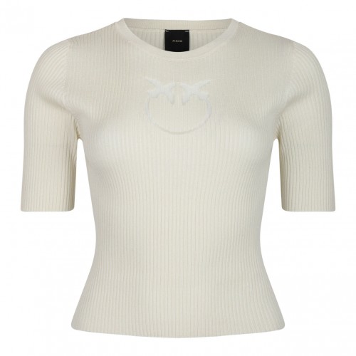 White Love Birds Ribbed Top