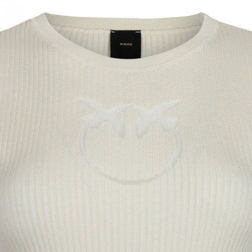 White Love Birds Ribbed Top