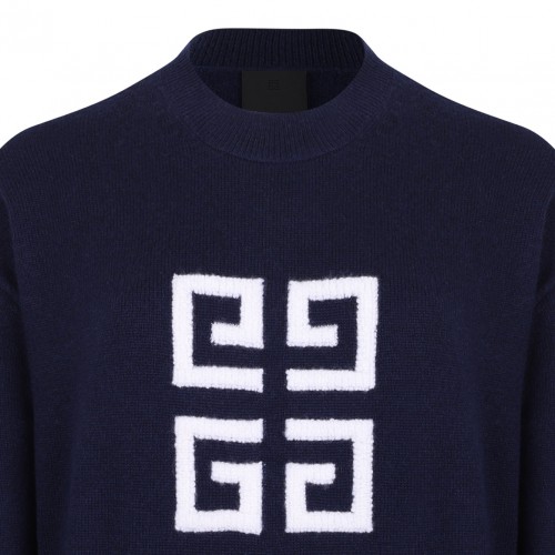 Navy and White 4G Cashmere Sweater
