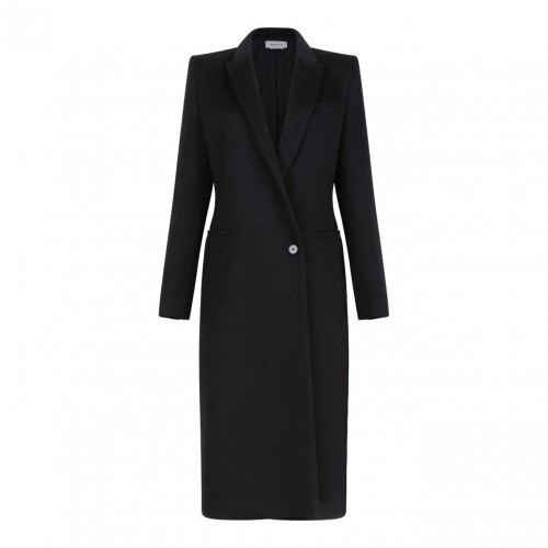 Black Stacked Shoulder Tailored Coat