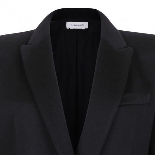 Black Stacked Shoulder Tailored Coat