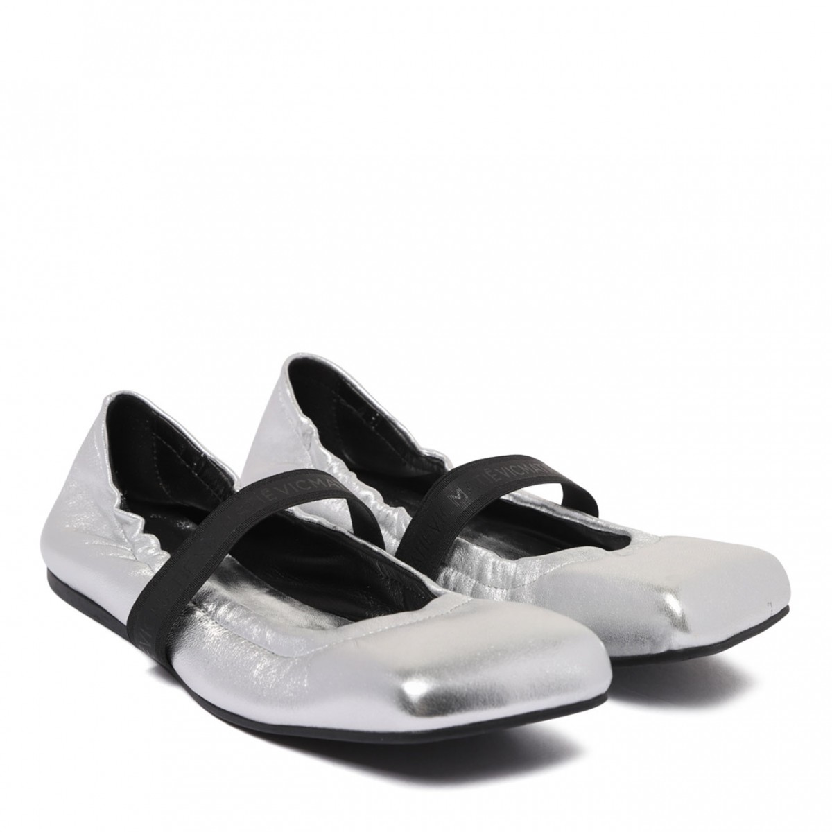 Silver Leather Ballerina Shoes