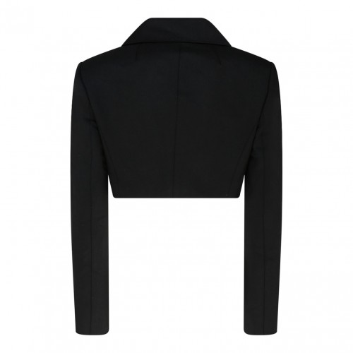 Black Wool Blend Cropped Blazer 2