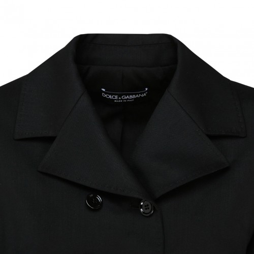 Black Wool Blend Cropped Blazer