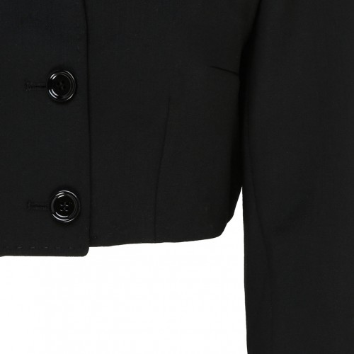 Black Wool Blend Cropped Blazer