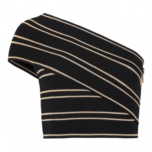 Black and Gold One-Shoulder Cropped Top