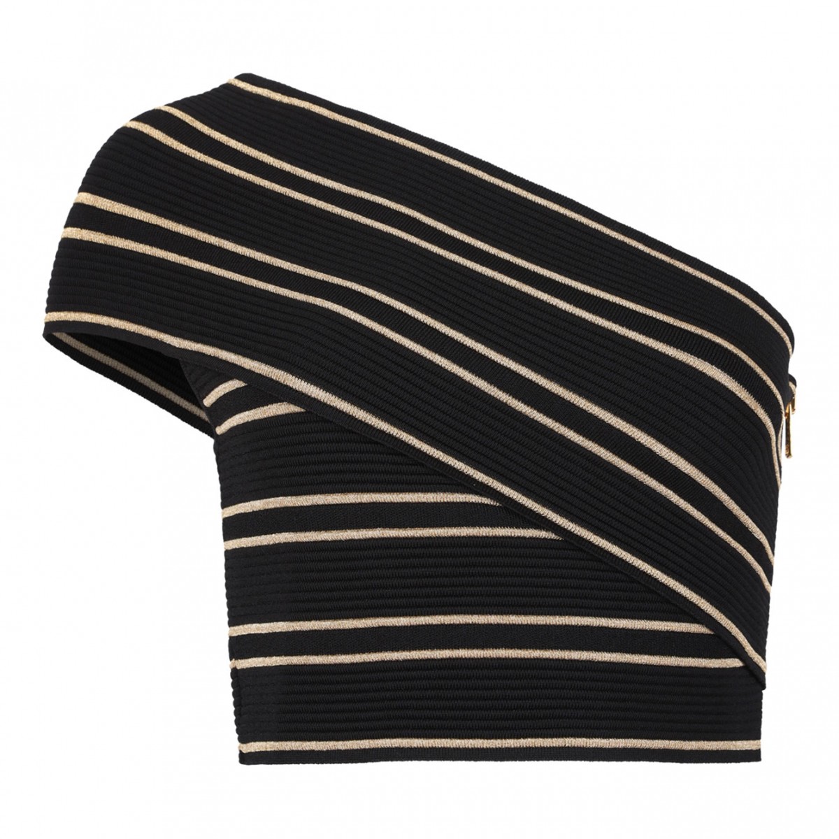 Black and Gold One-Shoulder Cropped Top