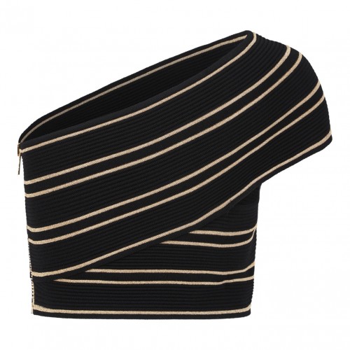 Black and Gold One-Shoulder Cropped Top 2