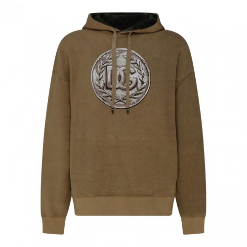 Sand Brown Cotton Logo Print Hoodie