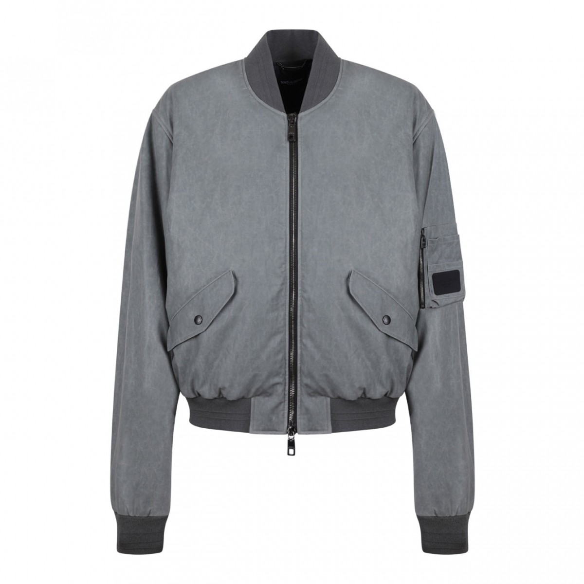 Gray Oversize Linen Bomber Jacket