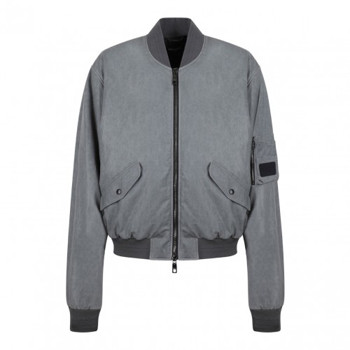 Gray Oversize Linen Bomber Jacket