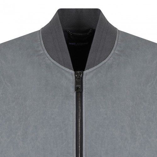 Gray Oversize Linen Bomber Jacket