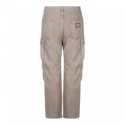 Beige Cotton Cargo Trousers 2
