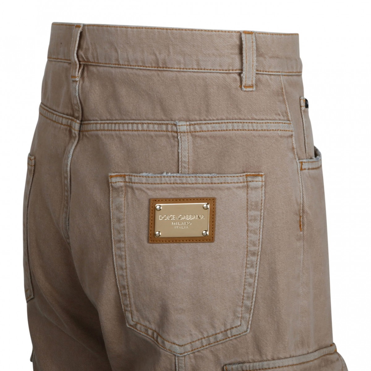 Beige Cotton Cargo Trousers